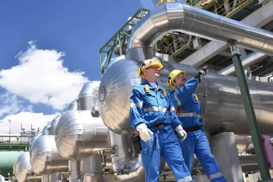 Industrial workers at a petrochemical facility