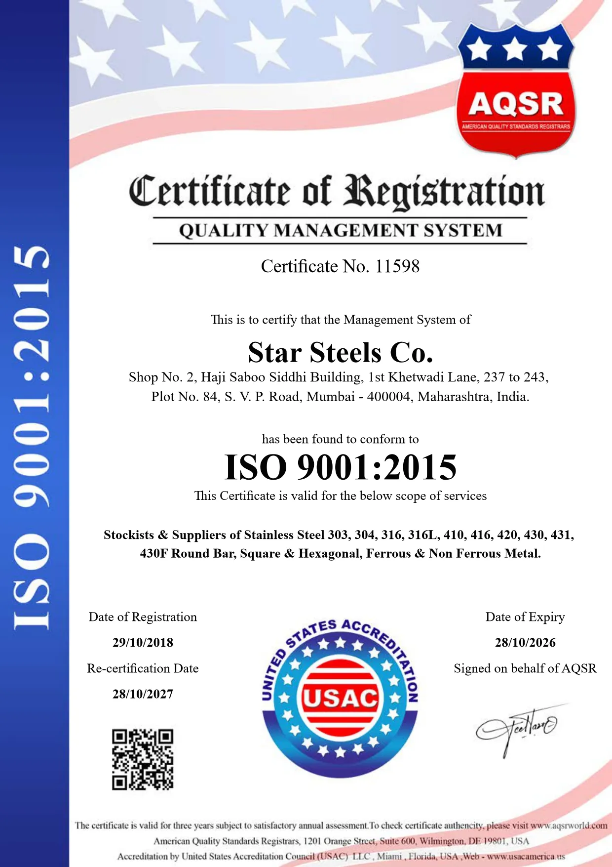 Star Steels Co. quality and manufacturing certifications